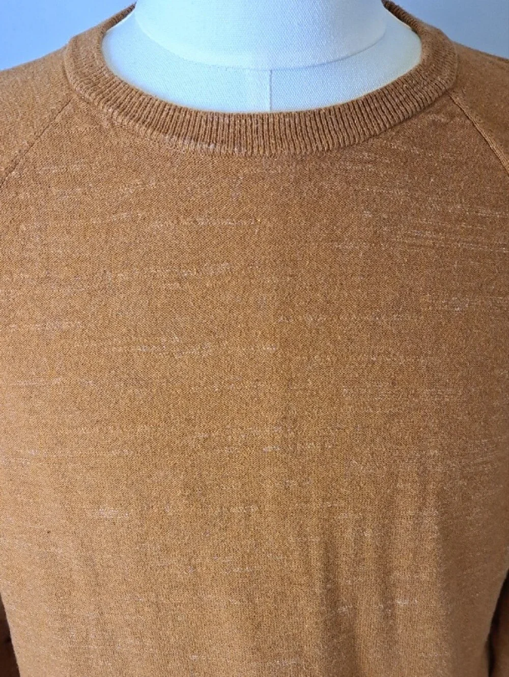 J.Crew Men's Caramel Brown 100% Cotton Raglan Crewneck Sweater Earthy Preppy L